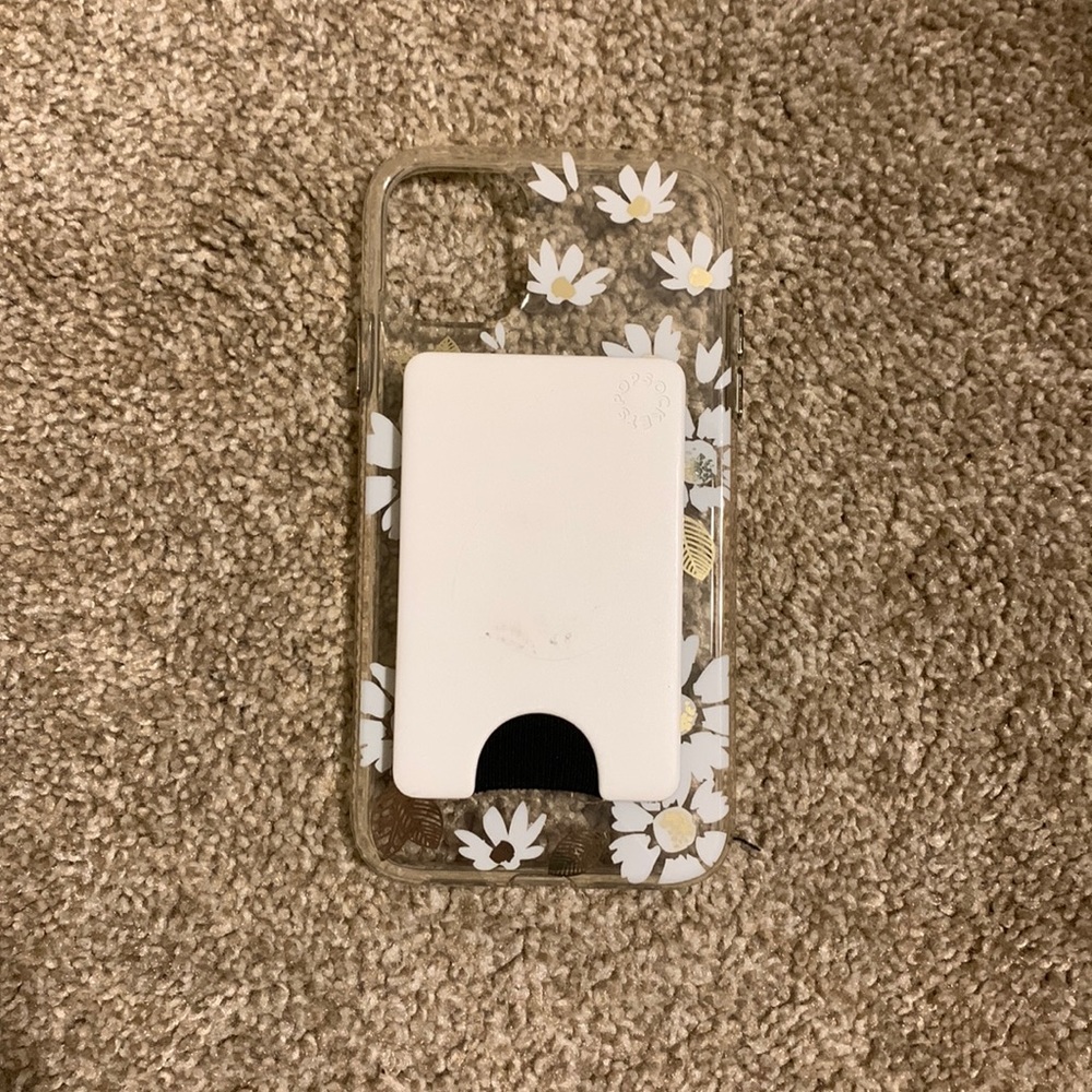 iPhone XR/11 Floral Printed Clear Case with Popsocket Wallet